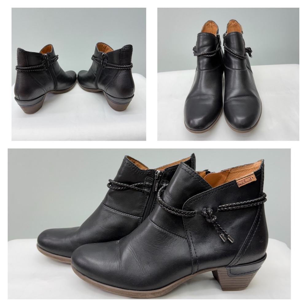 Pikolinos Rotterdam 902-8775 Black Leather Ankle Booties Womens 9.5 10 Side Zip